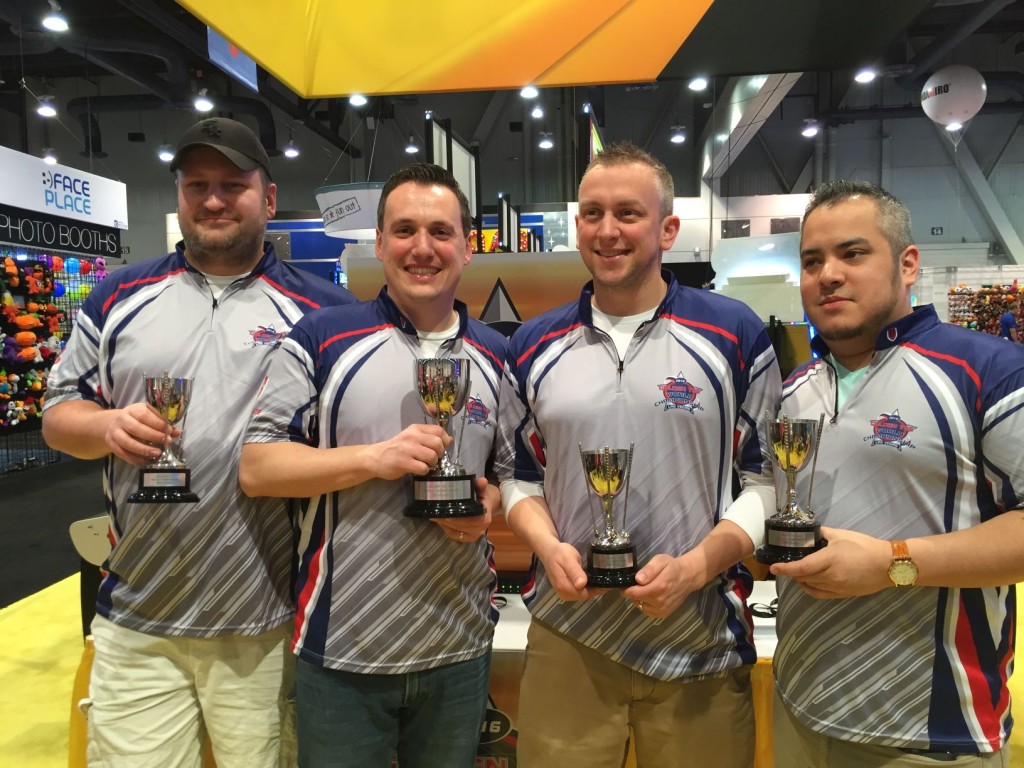 The "final four" at the Golden Tee World Championships! The finalists from left to right: Marc Muklewicz (4th), Andy Haas (1st), Andy Fox (3rd), Paul Luna (2nd).