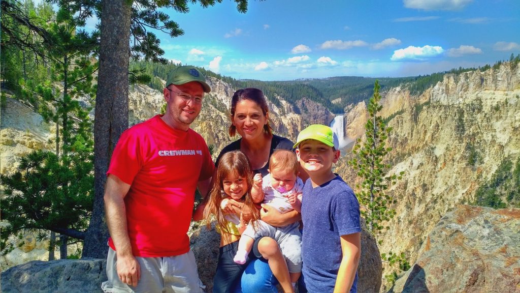 Adam Pratt and family in Yellowstone.