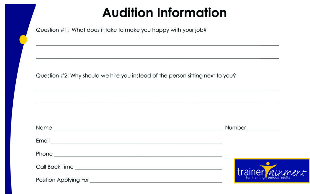 Audition Card for Party Professor March 2019