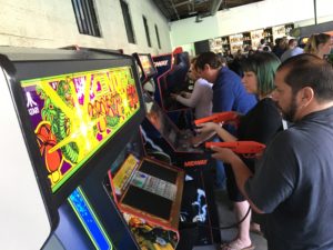 Retro arcade shot with Atari Centipede in front