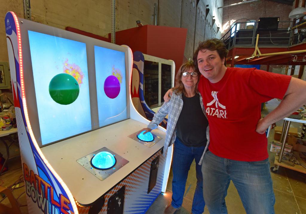 Coin Crew Games' Wyatt Bushnell and RePlay's Key Snodgress at Battle Bowling