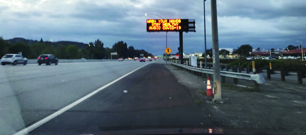 Wash Your Hands CalTrans sign on 101 freeway in California