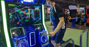 Kyle Ward demos StepManiaX at IAAPA 2022