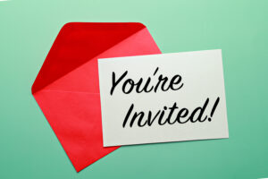 Adobe Stock image with our text - party professor 0325 - you're invited envelope & card