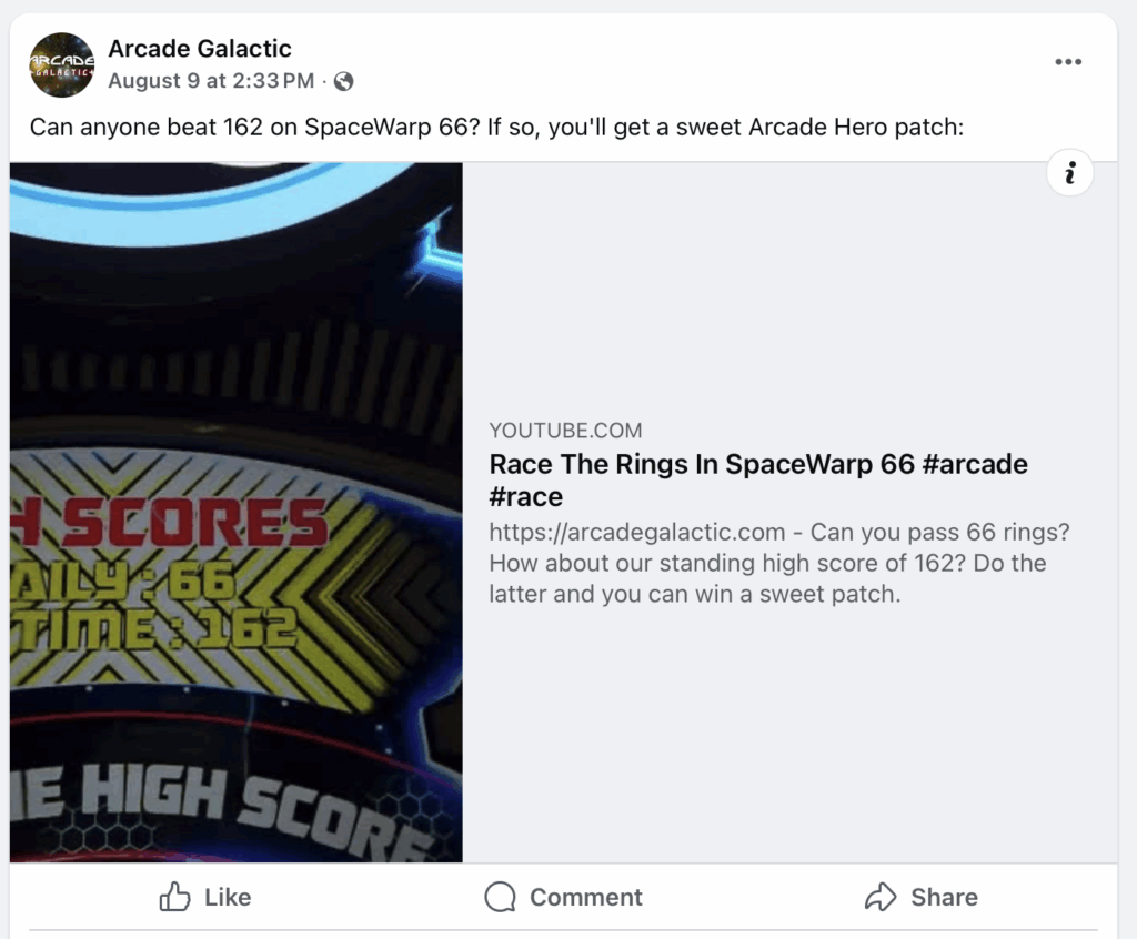 Arcade Galactic social media post - 0925
